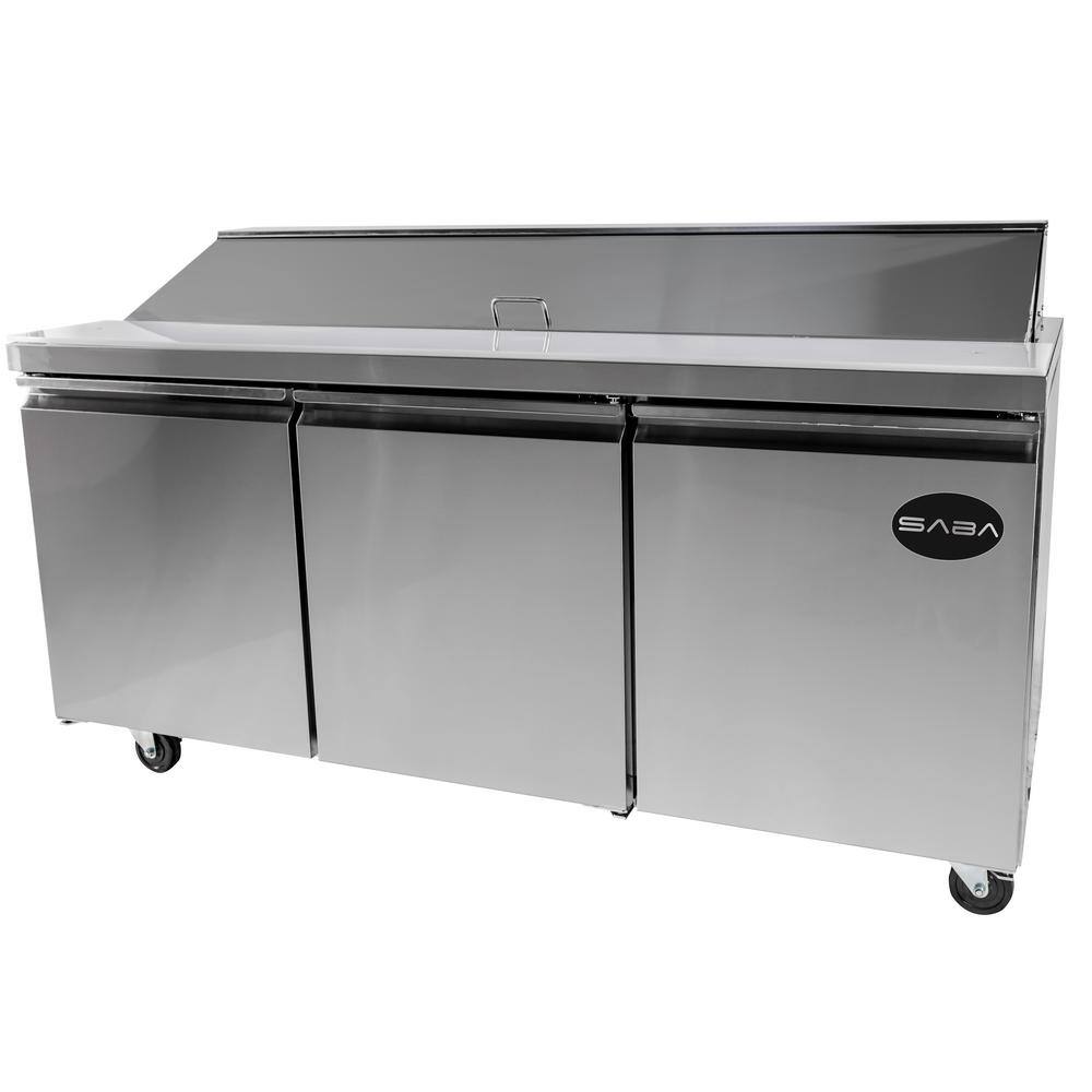 SABA 70.25 in. W 15.5 cu. ft. Commercial Food Prep Table Refrigerator Cooler in Stainless Steel SPS-72-18