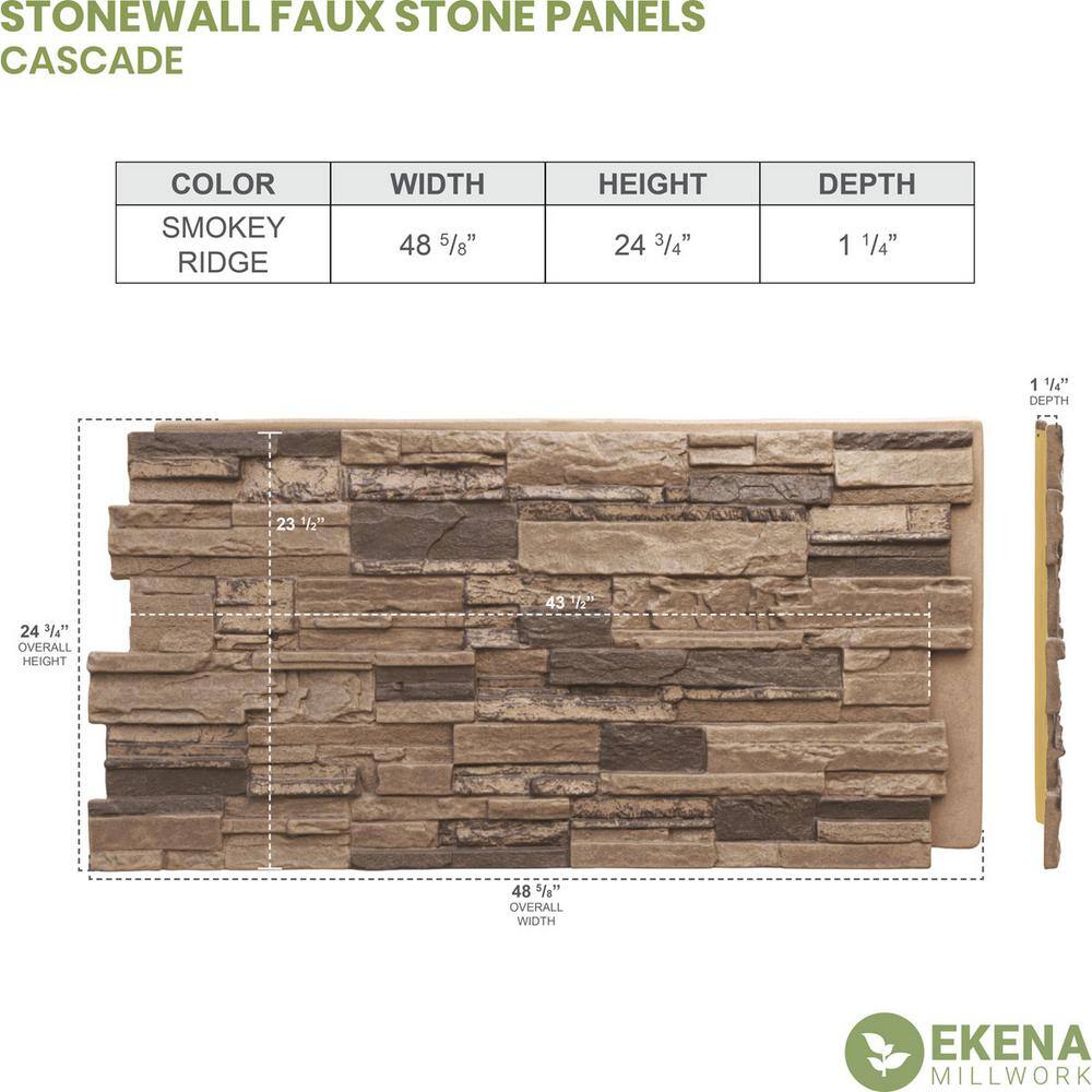 Ekena Millwork 48-58 in. x 24-34 in. Cascade Stacked Stone StoneWall Faux Stone Siding Panel PNU24X48CASR