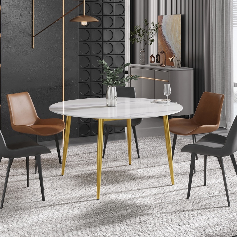 53'' Modern Sintered Stone Round Dining Table with Carbon Steel Legs