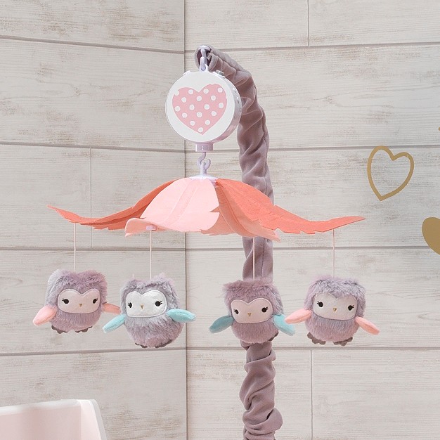 Lambs amp Ivy Sweet Owl Dreams Gray pink Musical Baby Crib Mobile Soother Toy