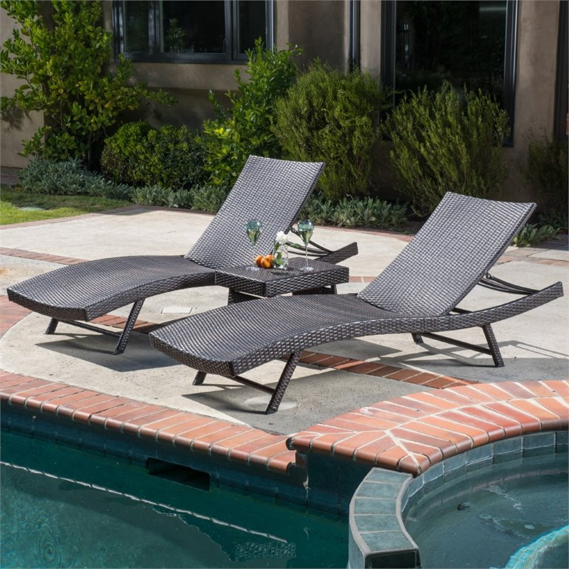 Noble House Kauai 3 Piece Outdoor Wicker Chaise Lounge Set in Multibrown   Tropical   Outdoor Chaise Lounges   by Homesquare  Houzz