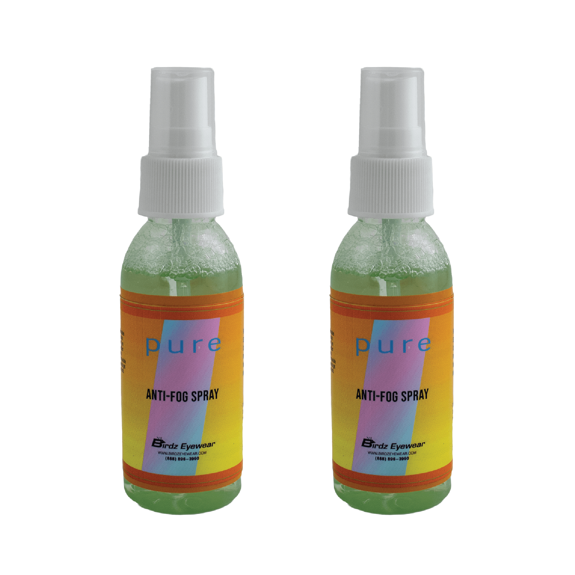 Two 2oz Bottles of Birdz Eyewear Anti Fog Spray & Defogger for Glasses Goggles Swimming Paintball and Diving Accessories - Safe on All Lenses