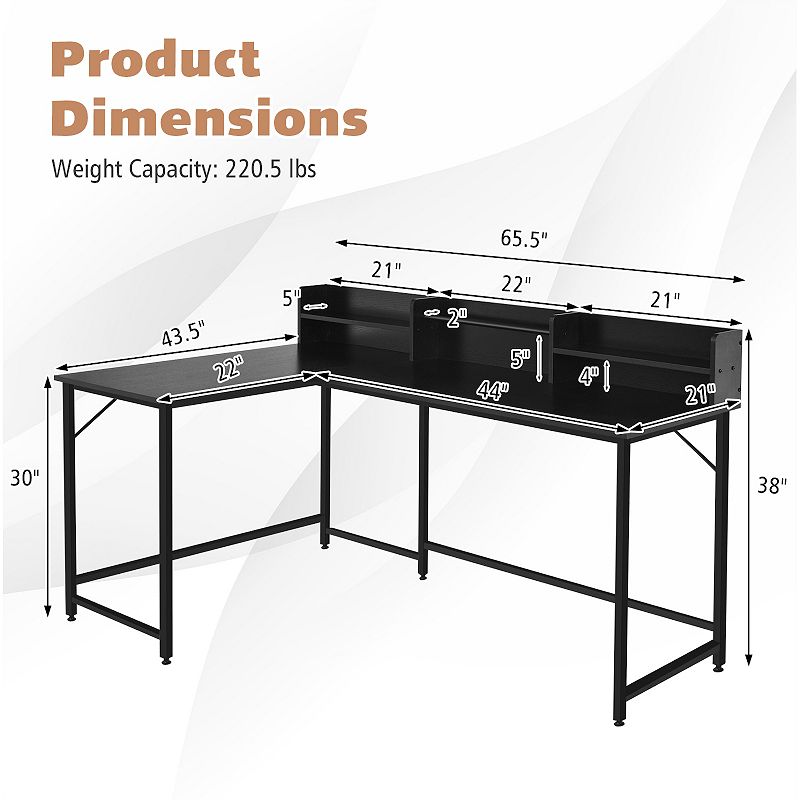 5.5 Inch L-shaped Computer Desk with Bookshelf