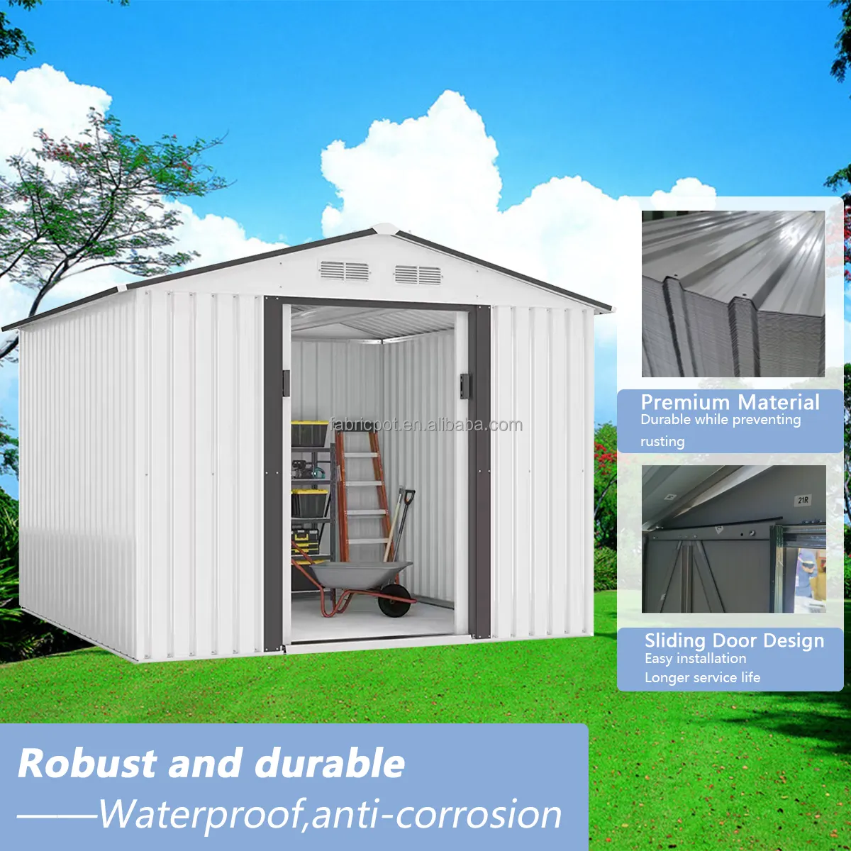 High quality golden supplie outdoor storage shed 8x10ft garden tool Galvanized Steel Sheet Metal Garden Shed