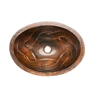 Premier Copper Products Under-Counter Oval Braid Hammered Copper Bathroom Sink in Oil Rubbed Bronze LO19FBDDB