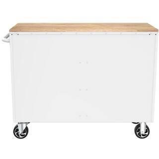 Husky 46 in. W x 18 in. D 9-Drawer Gloss White Mobile Workbench Cabinet with Solid Wood Top H46X18MWC9WHT