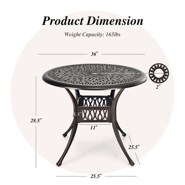 Costway 36 x27 x27 Patio Round Dining Bistro Table Cast W 2 x27 x27 Umbrella Hole