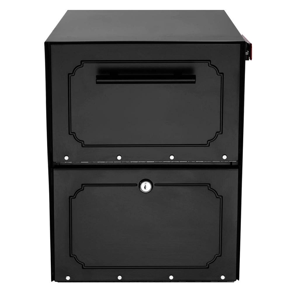 Architectural Mailboxes Oasis Black Extra Large Steel Locking Post Mount or Column Mount Mailbox with Outgoing Mail Indicator 5100B