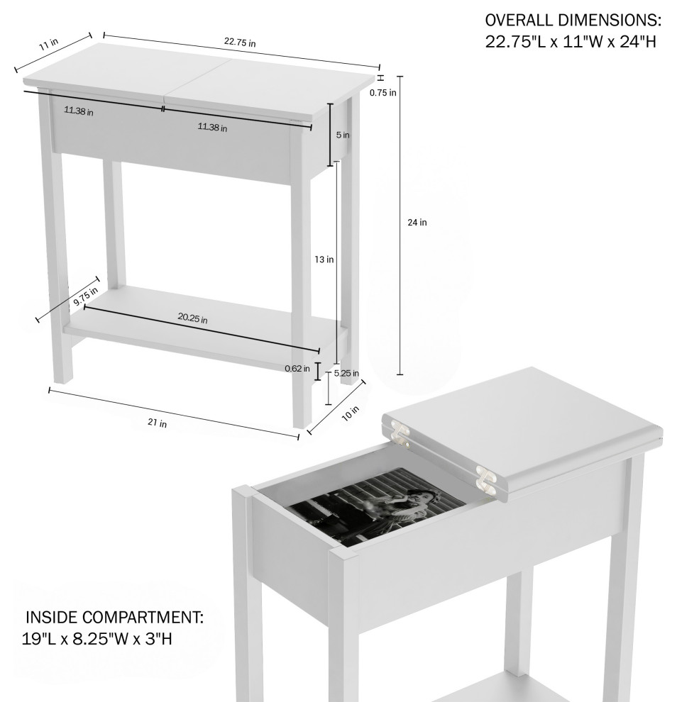 Flip Top End Table Slim Side Console With Storage Compartment and Lower Shelf   Transitional   Side Tables And End Tables   by Trademark Global  Houzz