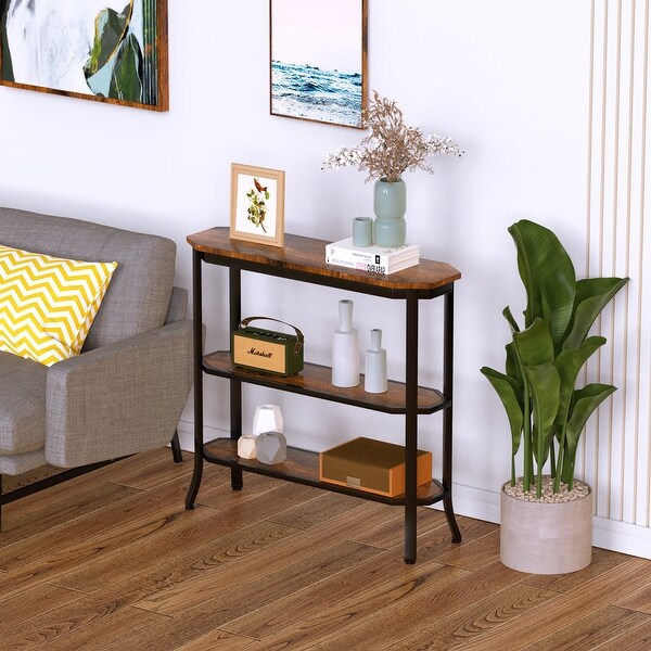 Hallway Table 3 Tier Narrow Couch Side Table with Storage Shelf