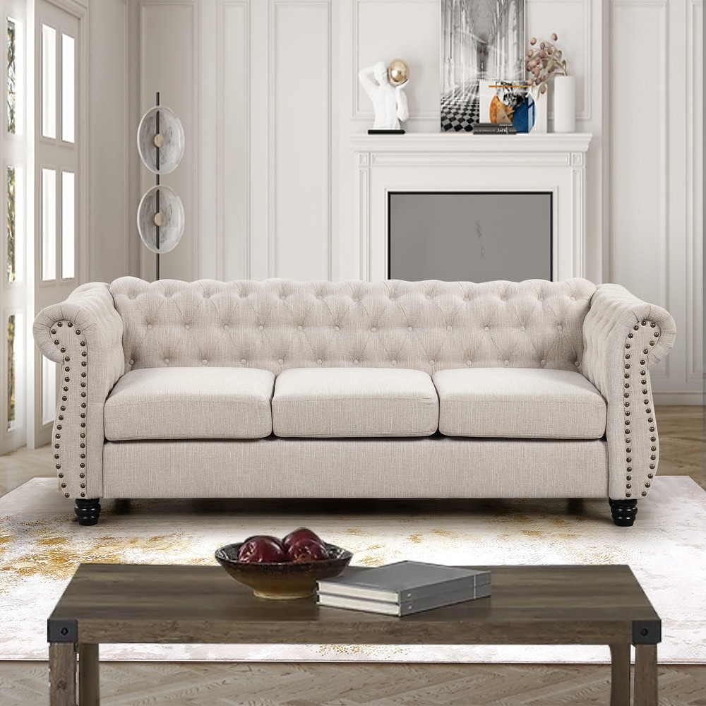 Morden Fort Sofa Tufted Upholstered Chesterfield 3 Seater Couch