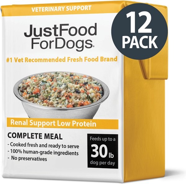 JustFoodForDogs Veterinary Diet PantryFresh Renal Support Low Protein Shelf-Stable Fresh Dog Food， 12.5-oz pouch， case of 12