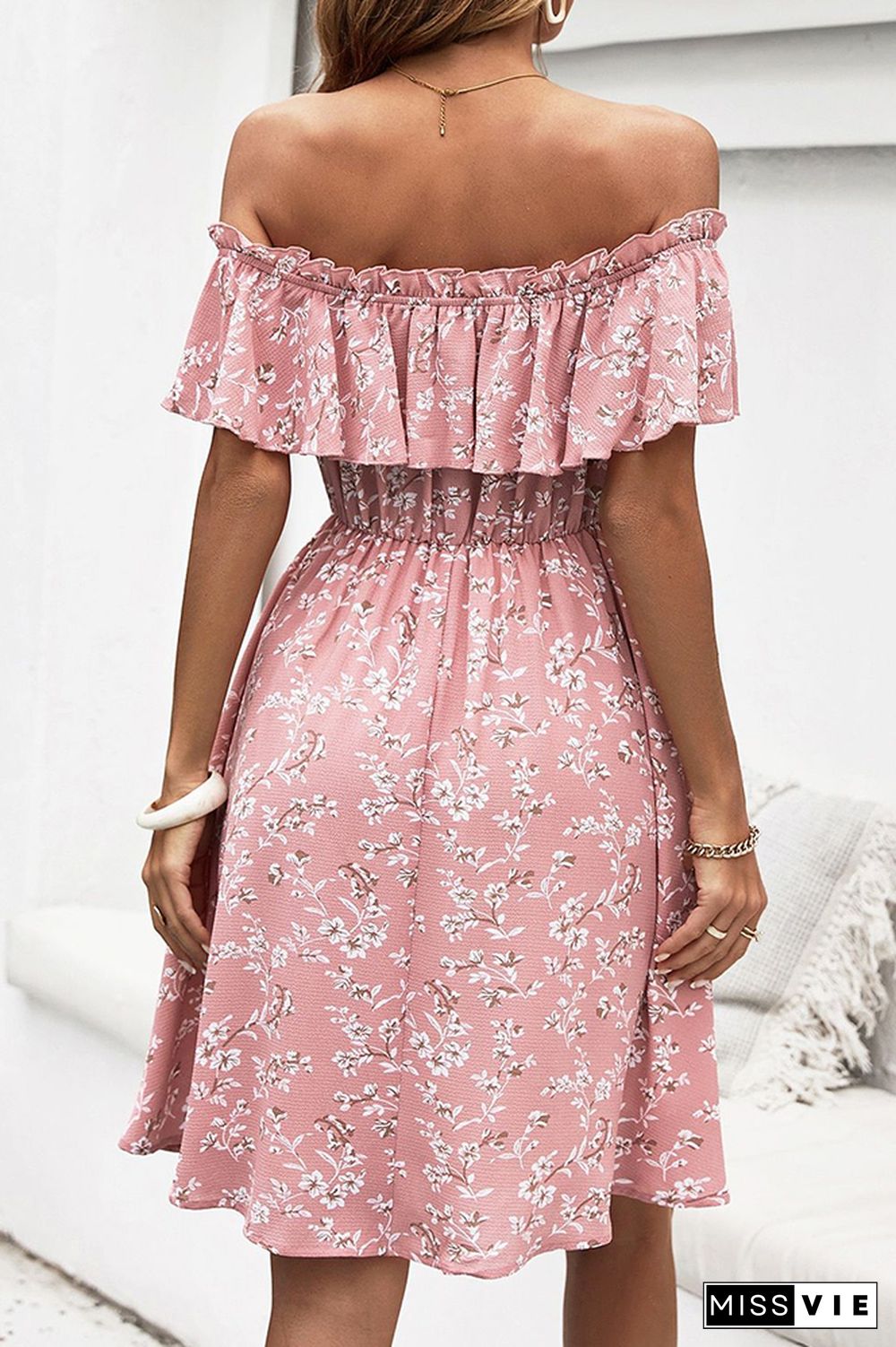 Pink Floral Off Shoulder Mini Dress Wholesale