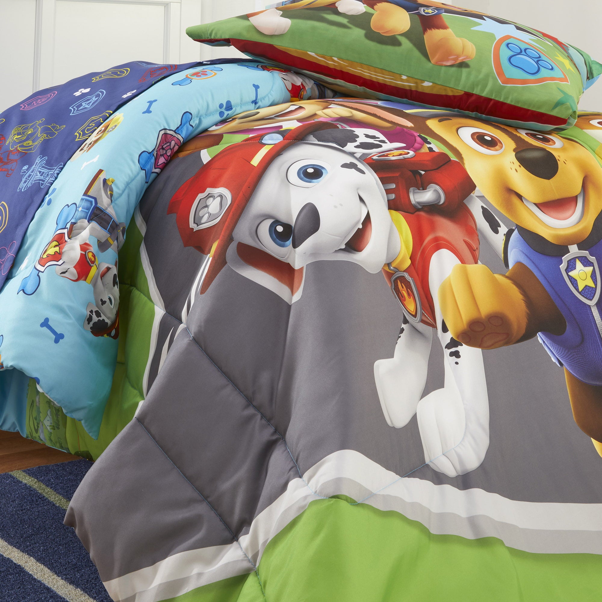 PAW Patrol Kids Comforter and Sham， 2-Piece Set， Twin/Full， Reversible， Blue， Nickelodeon