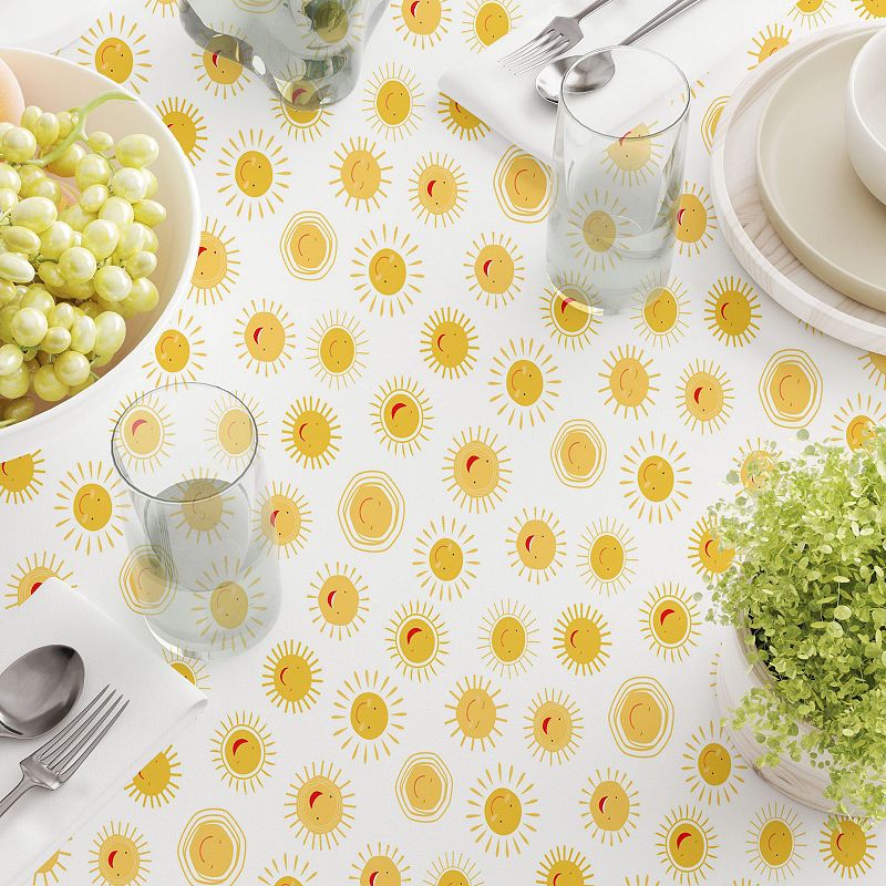 Square Tablecloth， 100% Cotton， 60x60， Cartoon Sun Drawings