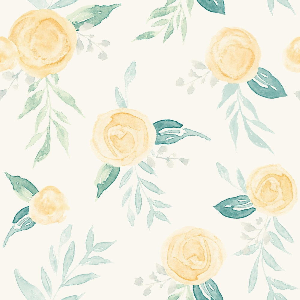 Sample Watercolor Roses Wallpaper in Yellow from the Magnolia Home Vol. 3 Collection