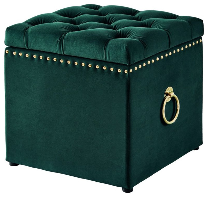 Posh Living Markella Velvet 1Pc Storage Ottoman in Hunter Green/Gold   Contemporary   Footstools And Ottomans   by Homesquare  Houzz