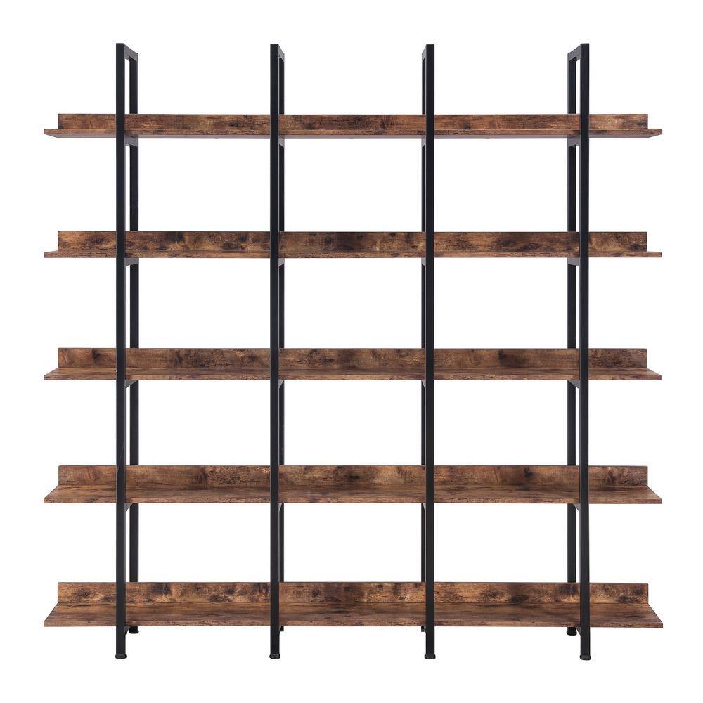 Polibi 70.87 in. H Brown Vintage Industrial Style 5-Shelf Bookcase with Metal Frame and MDF Board RS-708SSB-BN