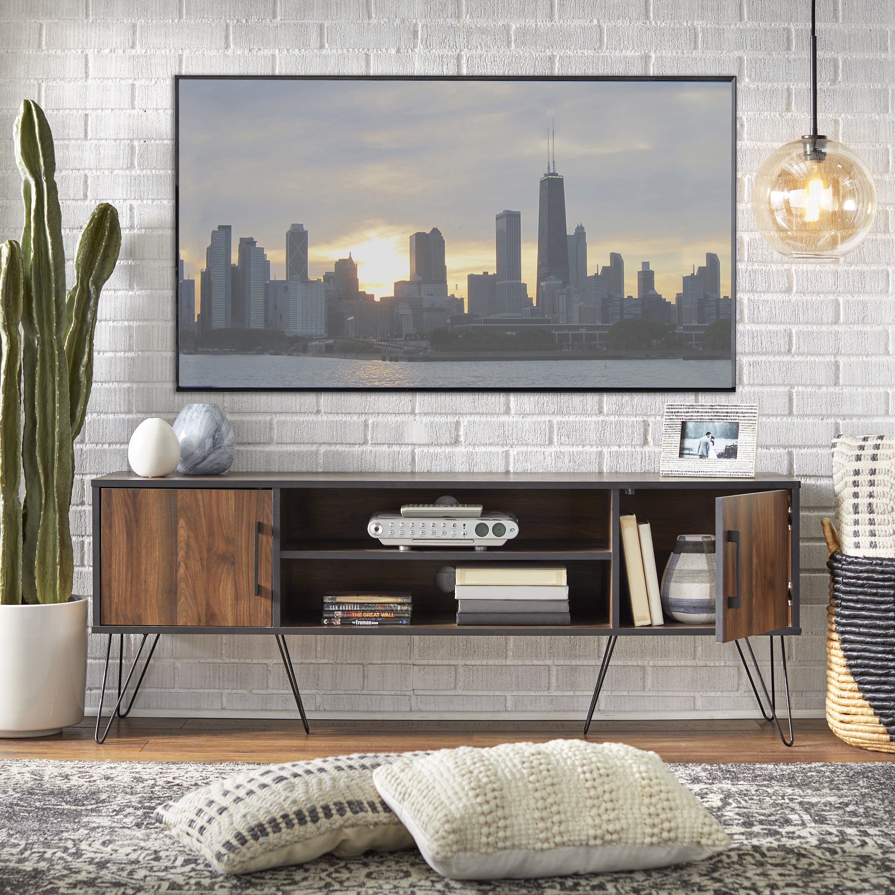 TMS Vintage TV Stand, Black and Walnut