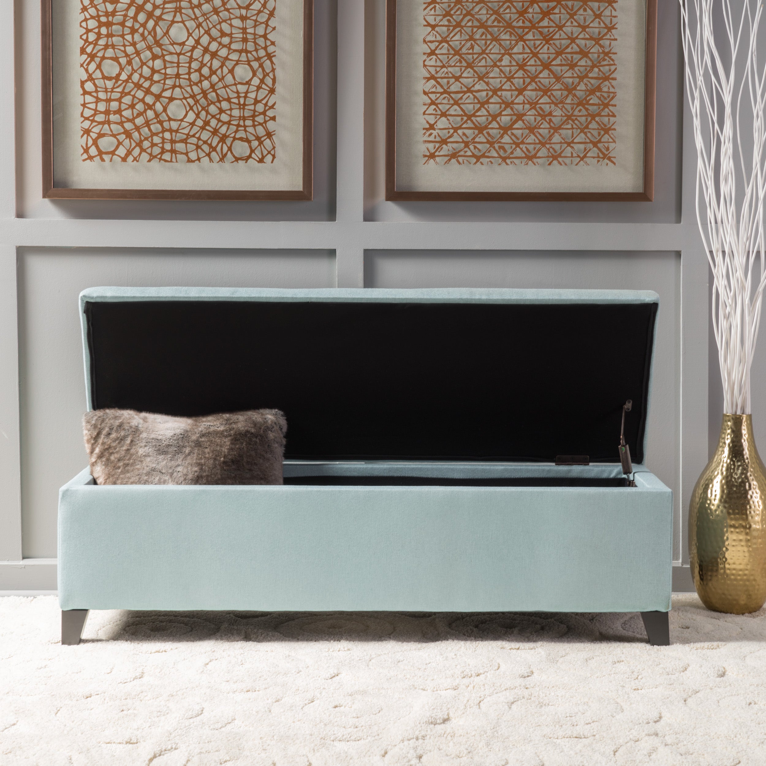 Clor Fabric Rectangle Storage Ottoman Bench