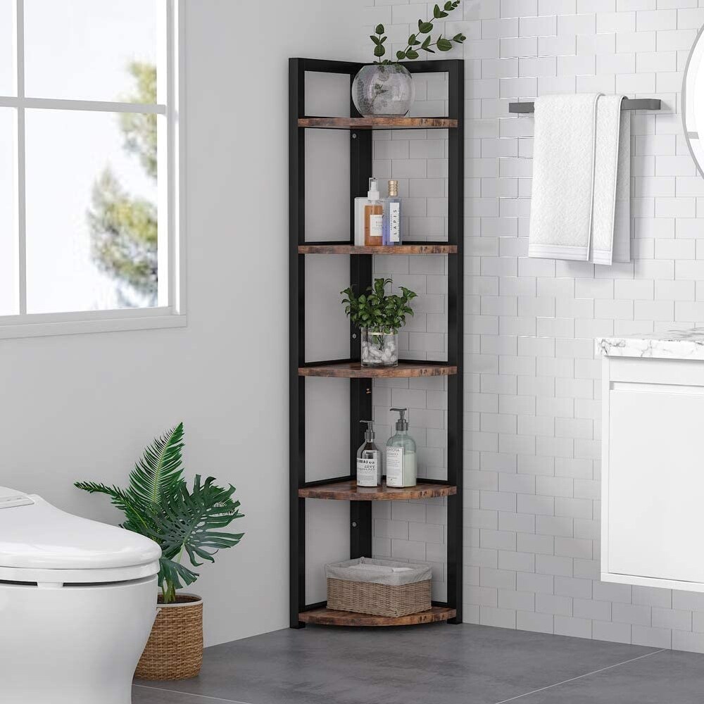 Rustic 5 Tier Corner Shelf Stand Corner Bookshelf Bookcase Plant Shelf