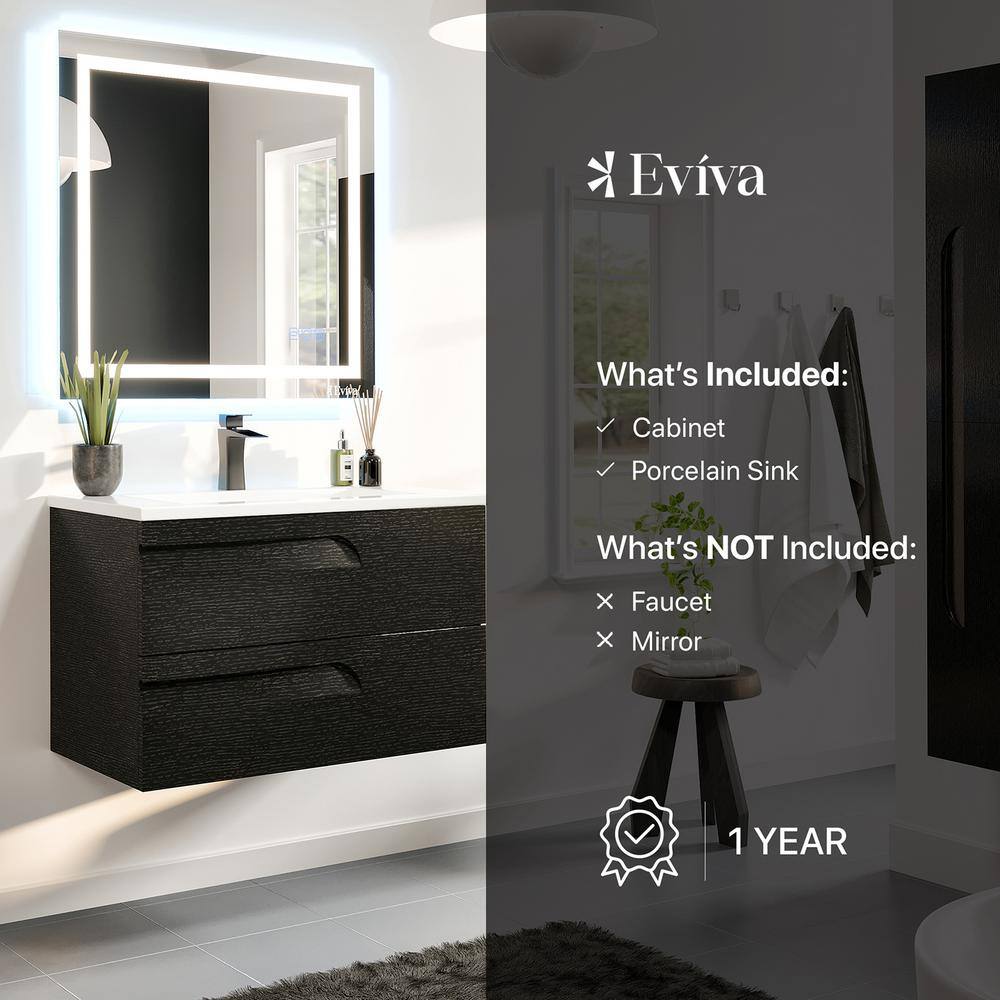 Eviva Joyous  32 in. W x 18 in. D x 22.5 in. H Floating Bath Vanity in Black wood with White Porcelain Top EVVN23-32BW-WMN