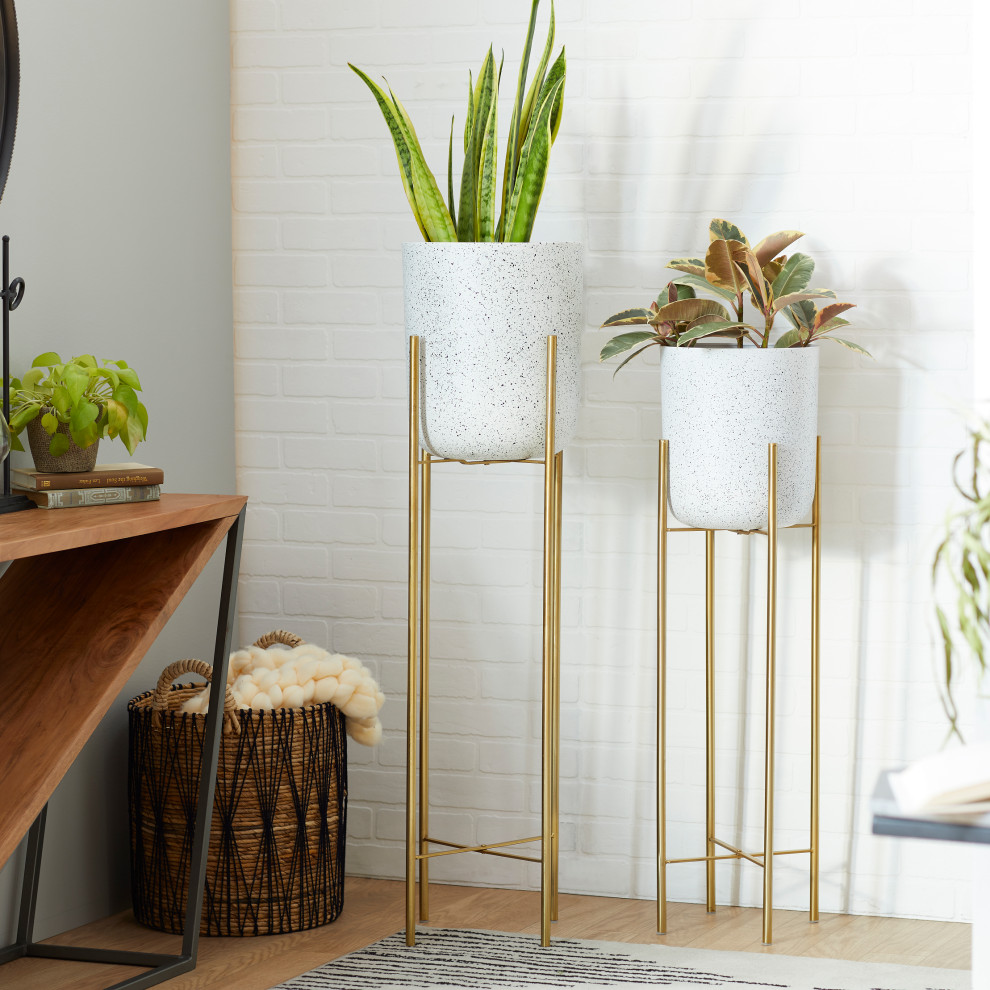 Glam White Metal Planter 51969   Contemporary   Outdoor Pots And Planters   by Brimfield  ampMay  Houzz