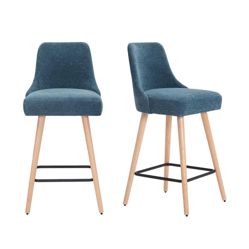 StyleWell Benfield Twilight Blue Upholstered Bar Stools with Back (Set of 2) Jones HB NC