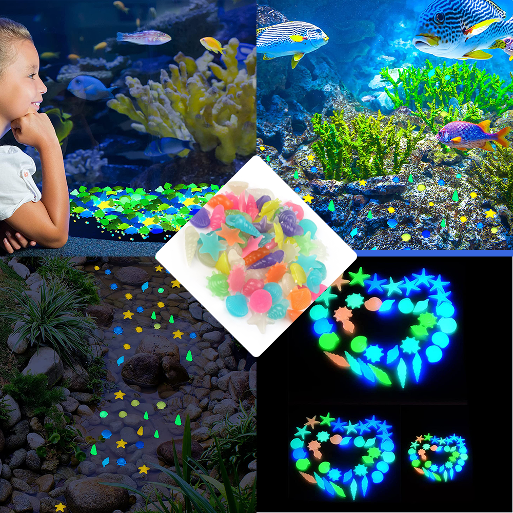 SUGARDAY 80PCS Glow in The Dark Rocks for Fish Tank Aquarium Garden Luminous Pebbles Stones Glow Rocks (Multi-color)