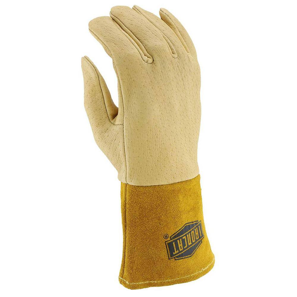 Ironcat Large Premium Top Grain Pigskin Leather Men's MIG Welding Glove with Kevlar Stitching and Protective Gauntlet Cuff 6021L