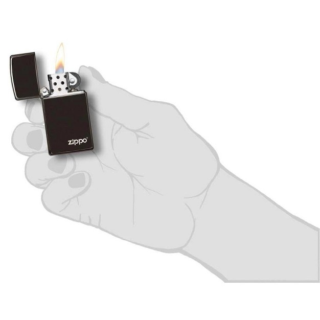 Zippo Slim High Polish Black Zippo Logo Windproof Lighter