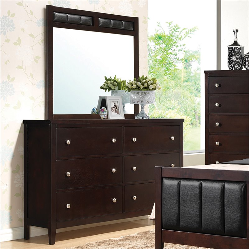 Bowery Hill 6 Drawer Double Dresser in Cappuccino and Silver