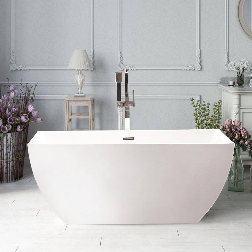 Vanity Art Montpellier 59 in. L x 30 in. W Acrylic Flatbottom Freestanding Bathtub in WhiteClassic Chrome VA6821