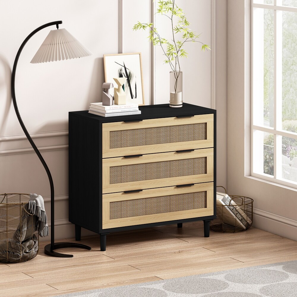 3 Drawers Storage Cabinet Rope Woven Drawer