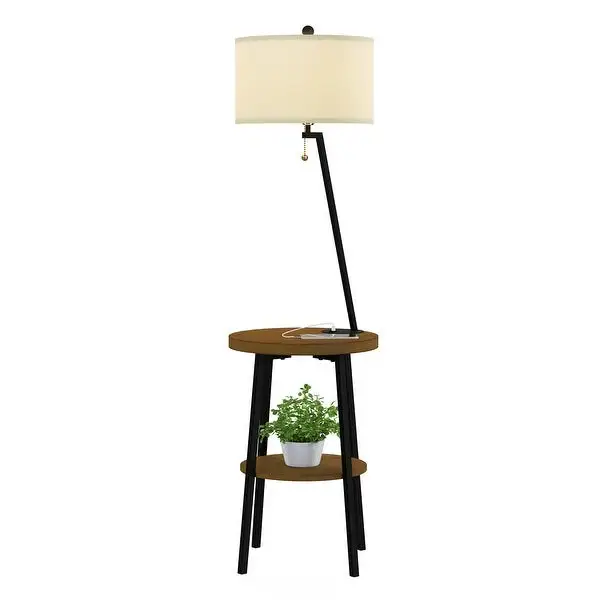 Lavish Home Floor Lamp with Side Table, USB Charging Port, Drum Shade - 58