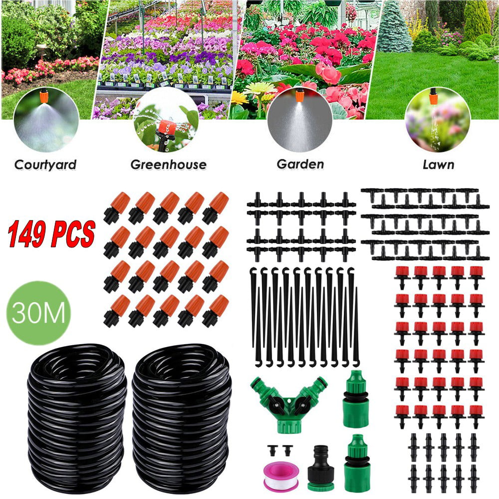 100FT/30M Micro Drip Irrigation System Kit DIY Saving Water Automatic Irrigation Equipment Set for Garden，Greenhouse，Flower Bed，Patio，Lawn