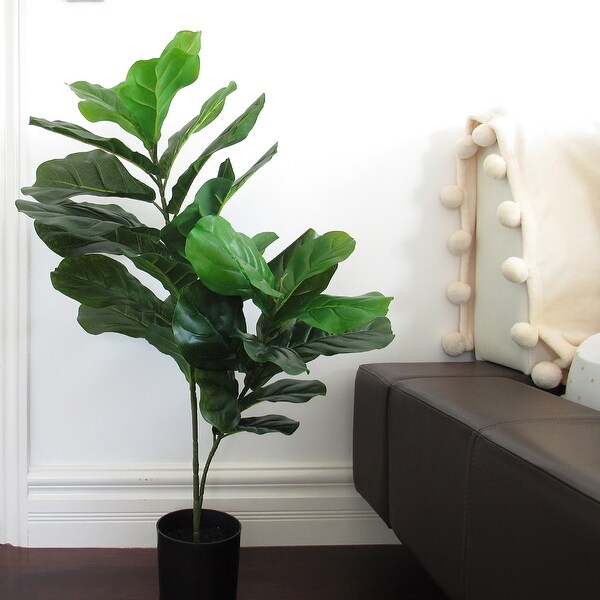 3ft Artificial Fiddle Leaf Fig Tree Plant in Black Pot