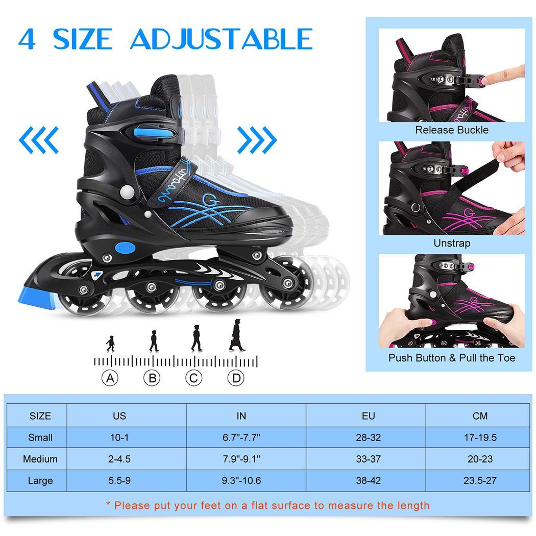 Adjustable Inline Skates with Light up Wheels Beginner Skates Roller Skates for Kids Boys and Young Adults Outdoor Rollerskates for Beginners and Advanced