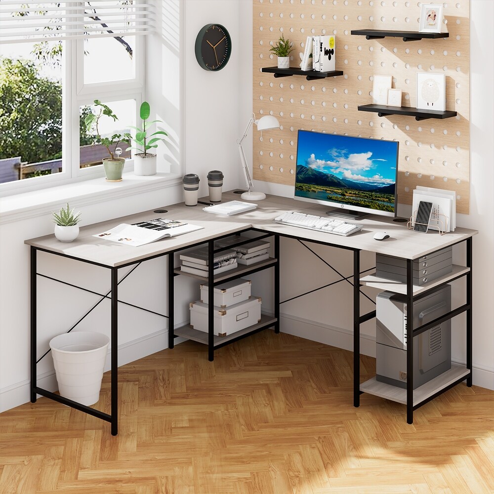 Costway 95'' Convertible L shaped Corner Computer Desk 2 Person Long
