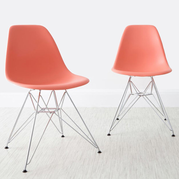 Plastic Dining Chair With Chrome Eiffel Wire Legs  Set of 2   Midcentury   Dining Chairs   by Daniel Ng  Houzz