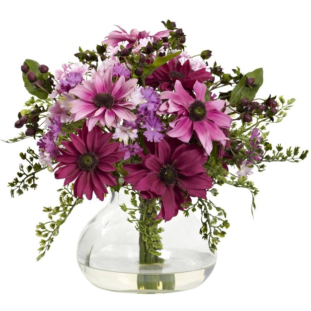 Nearly Natural 11 5 in Mixed Daisy Floral Arrangement With Vase