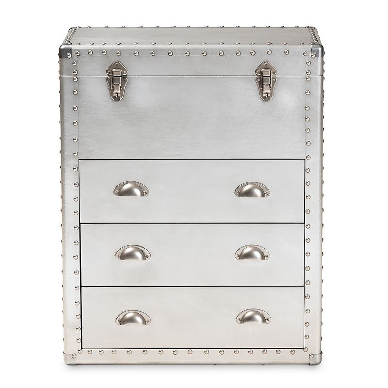 Baxton Studio Serge Silver Lift-Top 3-Drawer Storage Cabinet