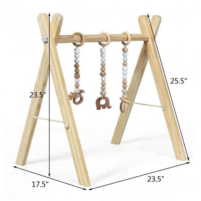 Wooden Baby Play Center with 3 Hanging Toys