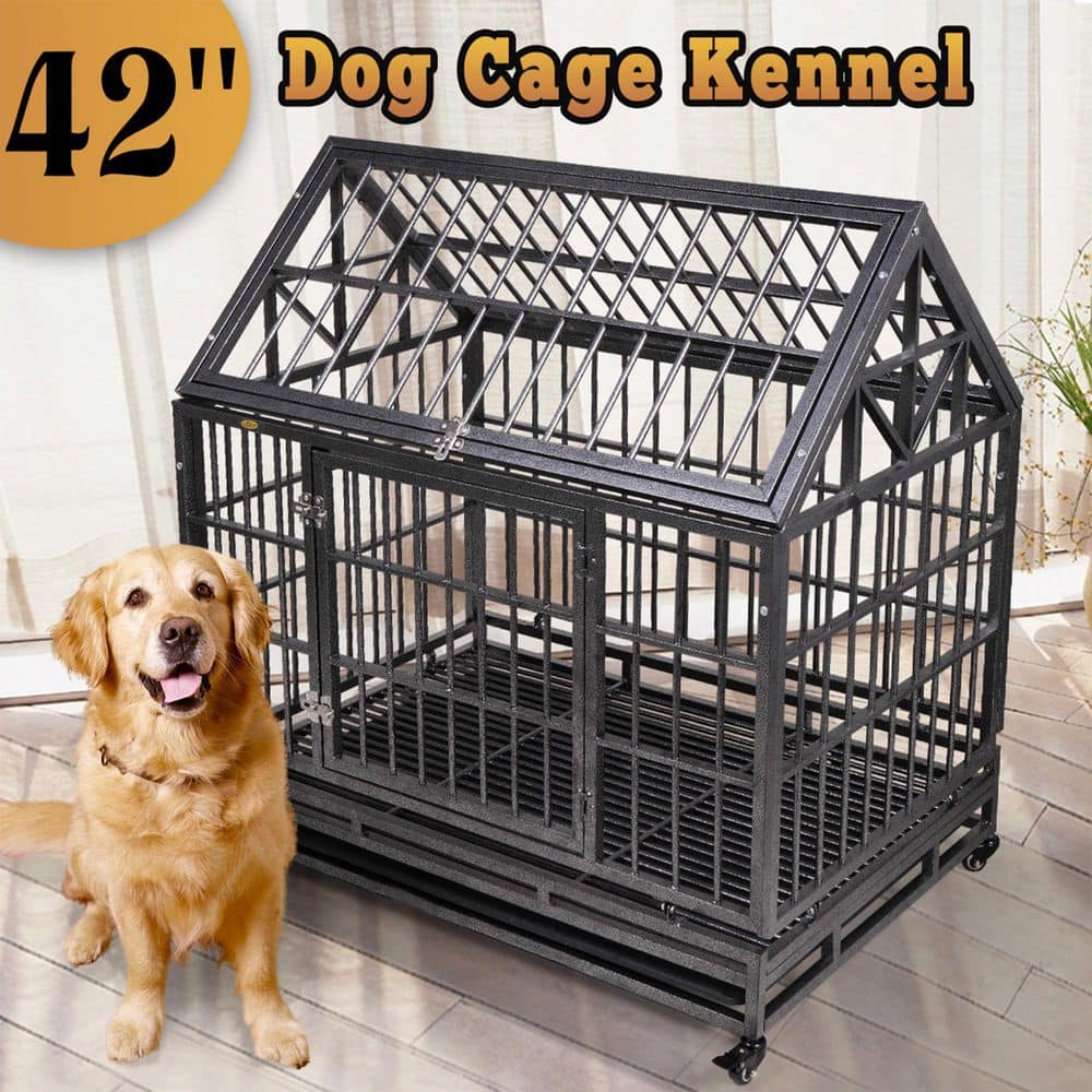 COZIWOW 3.5 ft. L x 2.3 ft. W x 3.6 ft. H Heavy Duty Dog kennel Crate with 4 Wheels and Tray CW12K0312