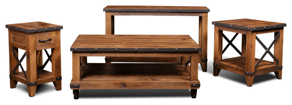 Larson Cross Bar Coffee Table with Caster Wheels   Industrial   Coffee Tables   by Crafters and Weavers  Houzz