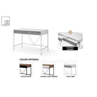 Loft Lyfe Marisa 21.7 in. Wide Rectangular NaturalBronze Wooden 2-Drawers Writing Desk with Steel Legs LDK338-09BZ-HD