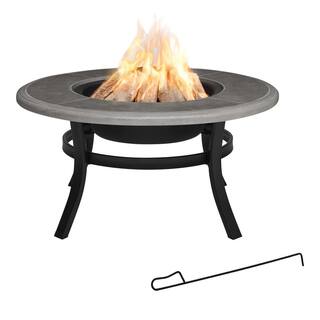 Hampton Bay Whitfield 38 in.Round Black Steel Concrete-Look Tiletop Wood Burning Fire Pit 3022FP-2