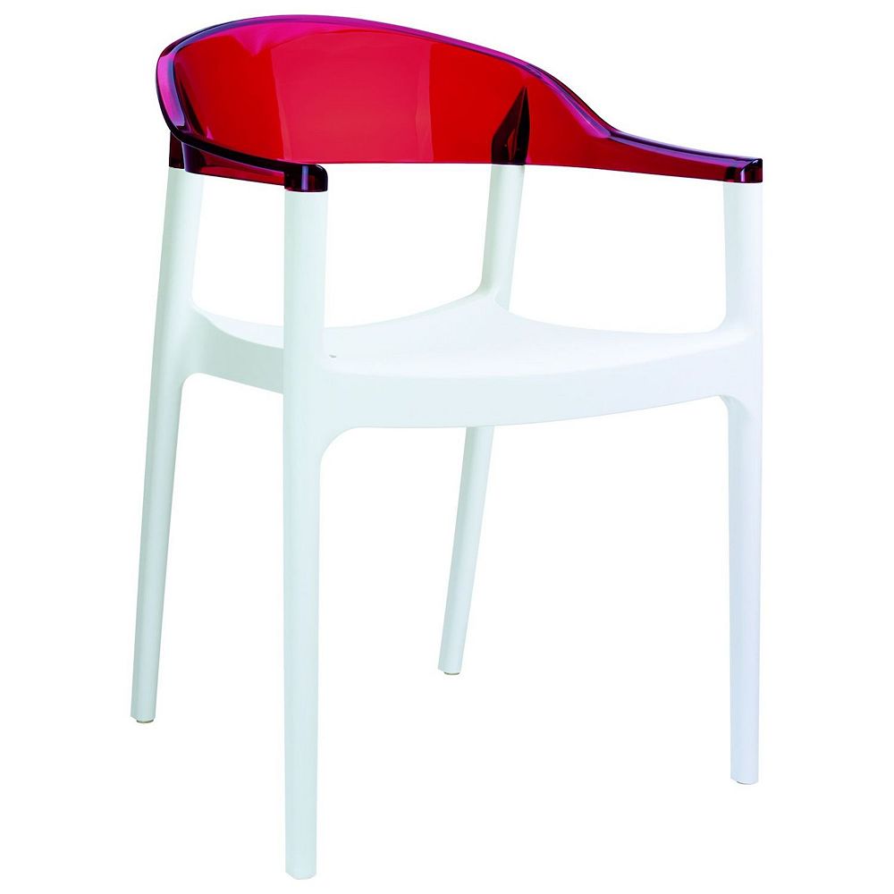 32 White and Red Transparent Stackable Outdoor Patio Dining Arm Chair