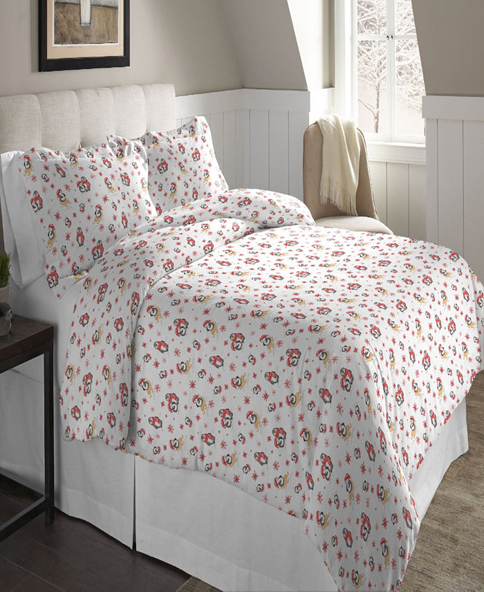 Pointehaven Penquin Superior Weight Cotton Flannel Duvet Cover Set， Twin Twin XL