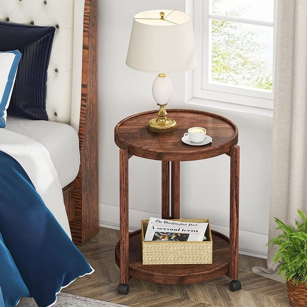 3-Tier Side Table， Rustic End Table with Storage Shelf